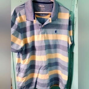 Izod Blue and Yellow Polo Shirt Casual Striped Design